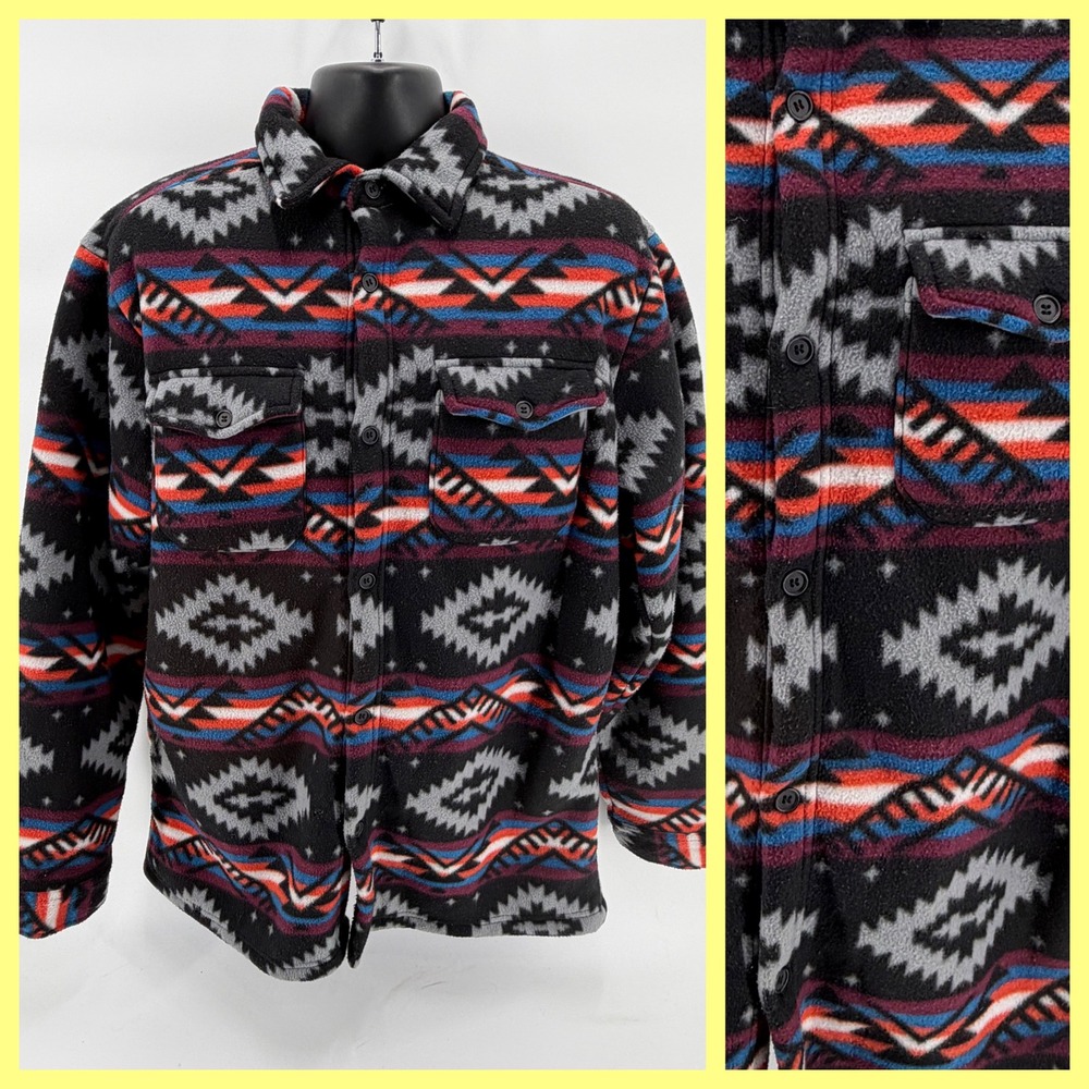 Original‎ Deluxe Supply Men's L Fleece Shirt Jacket Southwest Aztec Shacket Blue
